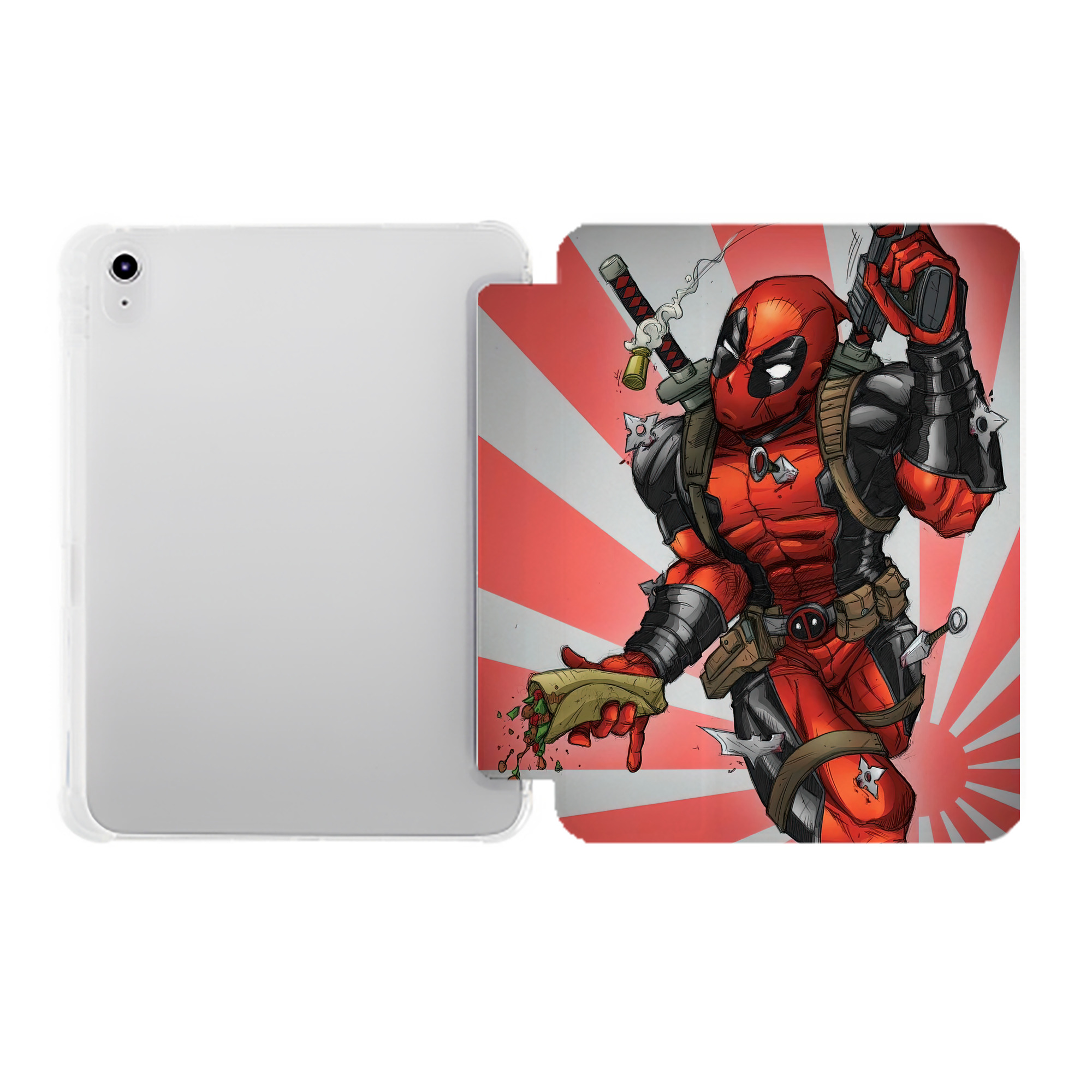 （画像用） Deadpool デッドプール IPad ケース ペン収納付き 三つ折りスタンド PUレザー×シリコン 対応機種9.5/10.5/10.9インチ